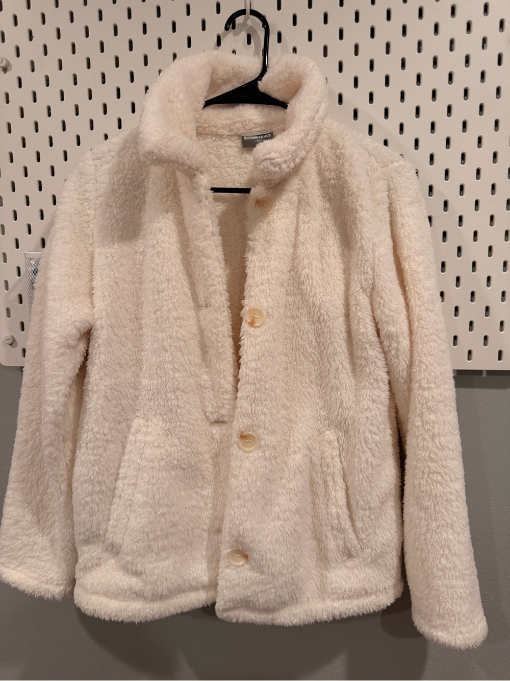 Cream Plush Teddy Jacket with Button Front